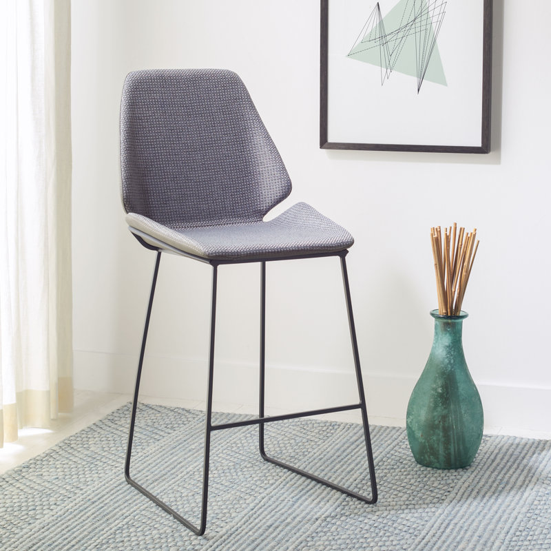 Metzler Upholstered Counter Stool with Metal Frame, Gray, Black