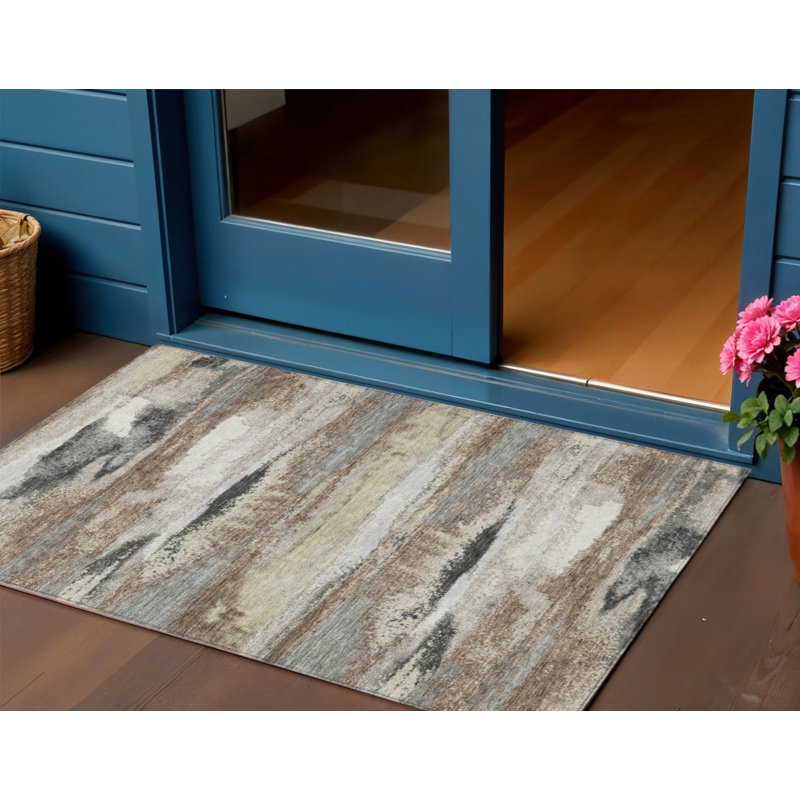 3' X 5' Taupe Beige And Ivory Abstract Washable Indoor Outdoor Area Rug