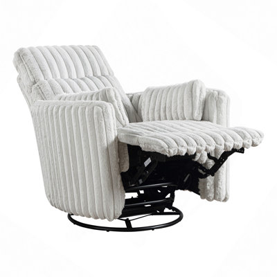 Luxurious Corduroy Upholstered Swivel Glider Reclining Chair Modern Living Room Furniture 1Pc Plush Comfort Matching Pillows
