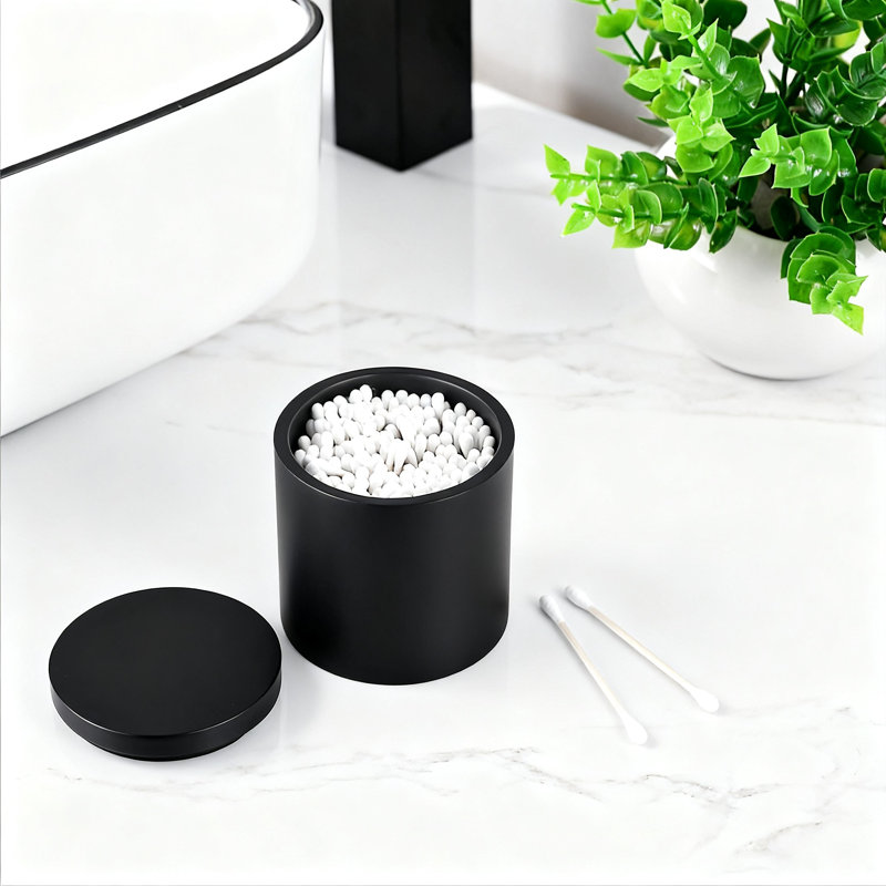 Porte-coton-tige avec couvercle, pot de rangement (noir)