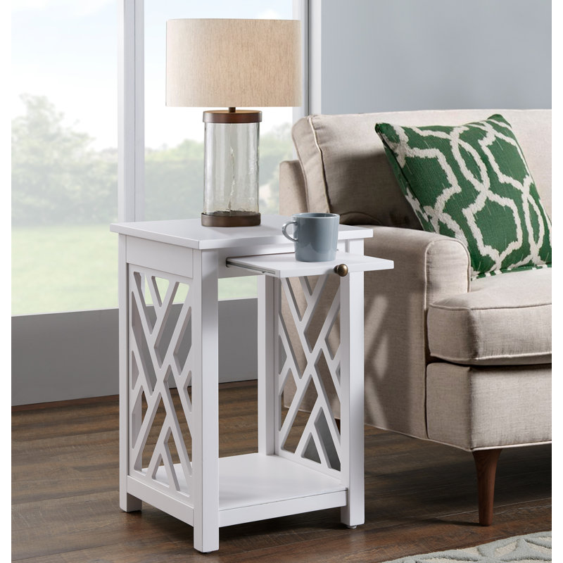 Table de bout rectangulaire Lund de 15,75 po avec 1 plateau et 1 tablette Lund, blanc, Blanc