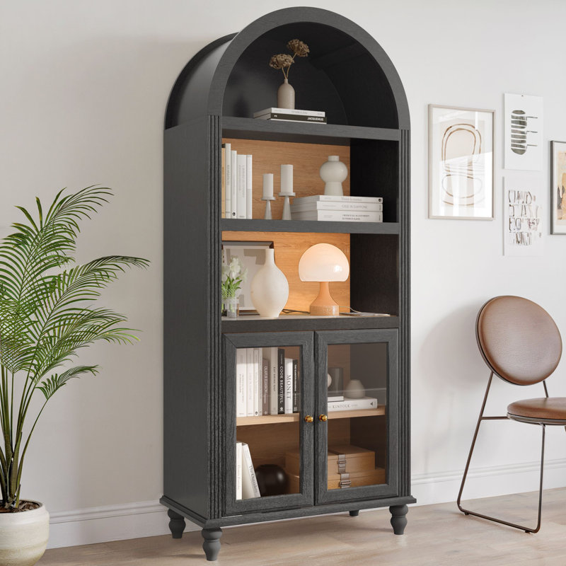 Bibliothèque 72 "arquée avec tablettes réglables, Noir, noir, noir, noir