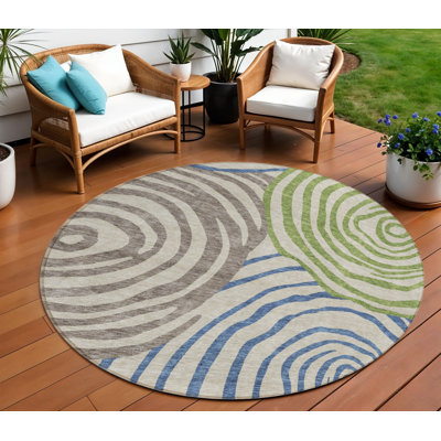 8' Round Abstract Washable Indoor Outdoor Area Rug