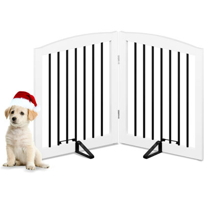 Freestanding Pet Gate For Dogs, Foldable Wooden Dog Gate For House, Indoor Pet Barrier For Stairs, Doorways, Support Feet Included, 24" Height 2 Panel