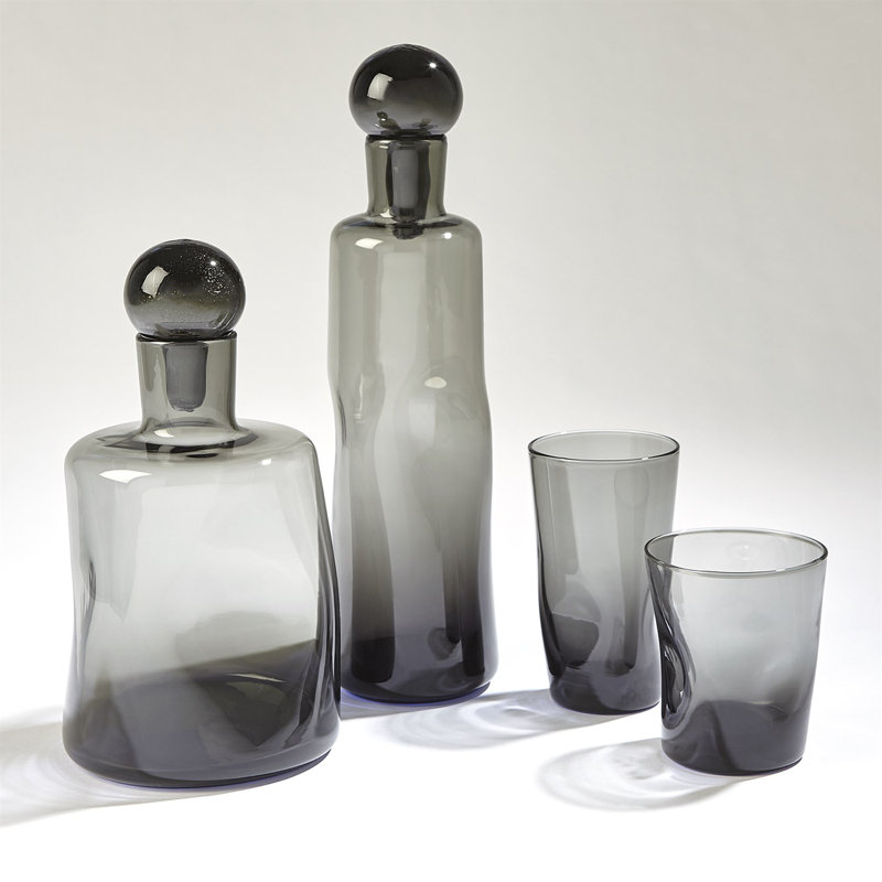 Pinched Decanter-Grey-Short, 10" H x 5.5" W x 5.5" D