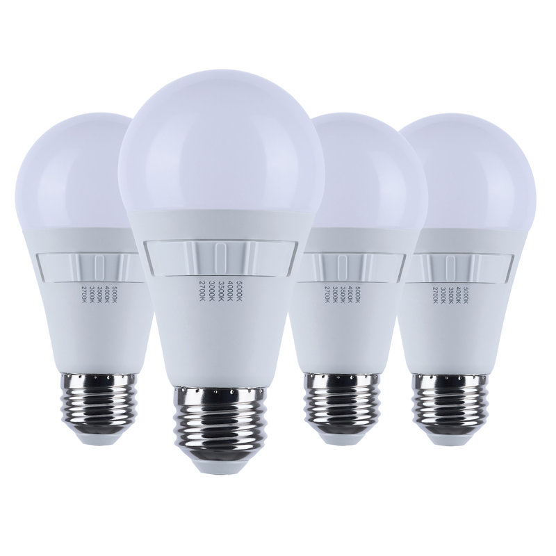 12 W A19 DEL 27K / 3K / 35K / 4K / 5K CCT, base moyenne, finition blanche, 120 volts, 1100 lumens , 12 W