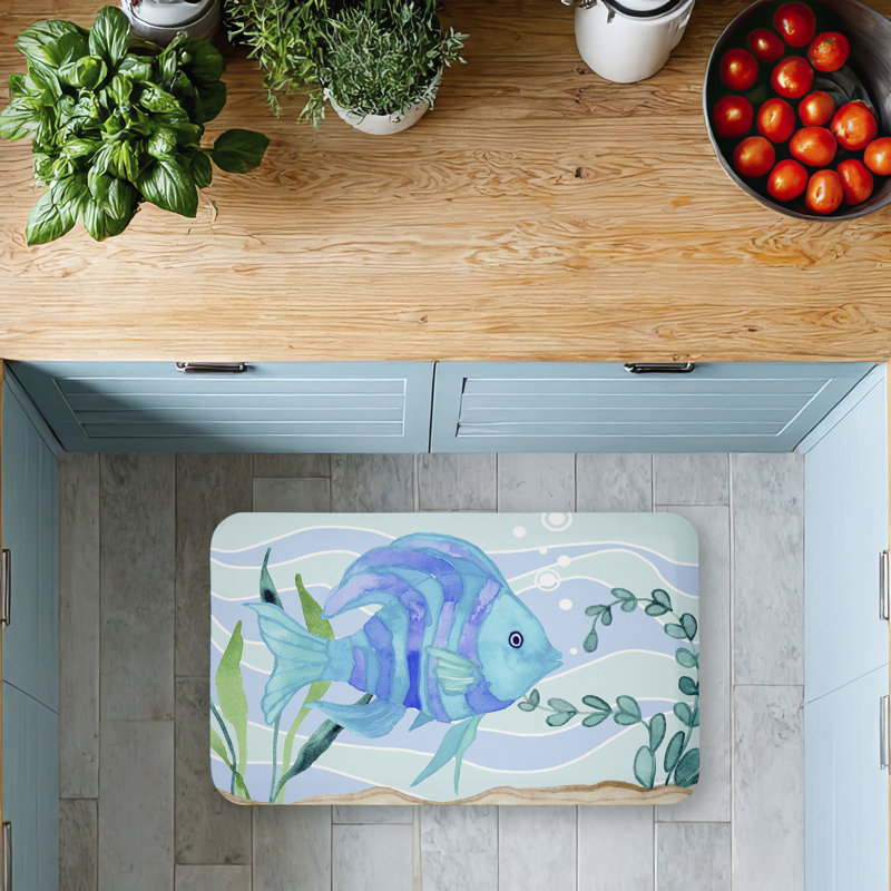 Tapis de sol anti-fatigue Fun Blue Fish, Poisson bleu amusant sous l'eau