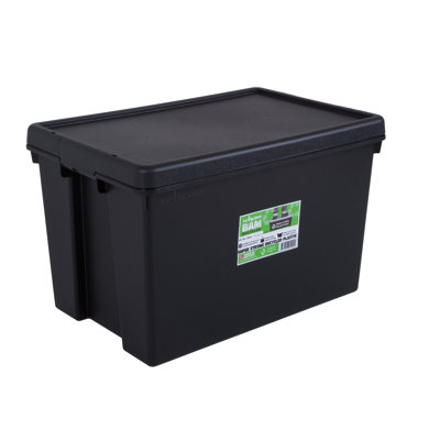 Wham Bam Heavy Duty Recycled 62L Plastic Storage Boxes Pack of 3 Black
