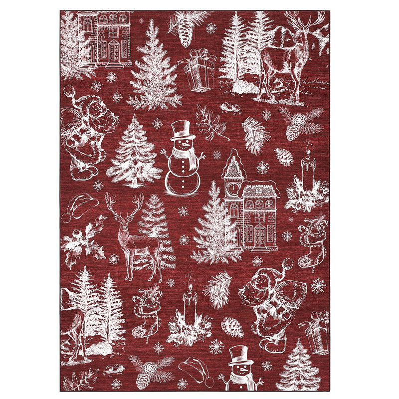 Christmas Rug Thin Washable Rug with Non Slip Rubber Backing, Low Pile Soft Indoor Carpet, Non Shedding Foldable Printed Floor Mats for Living Room Nursery Bedroom