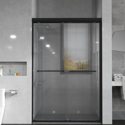 44"-48" W x 76" H Semi-Frameless Double Sliding Shower Door with Clear Glass