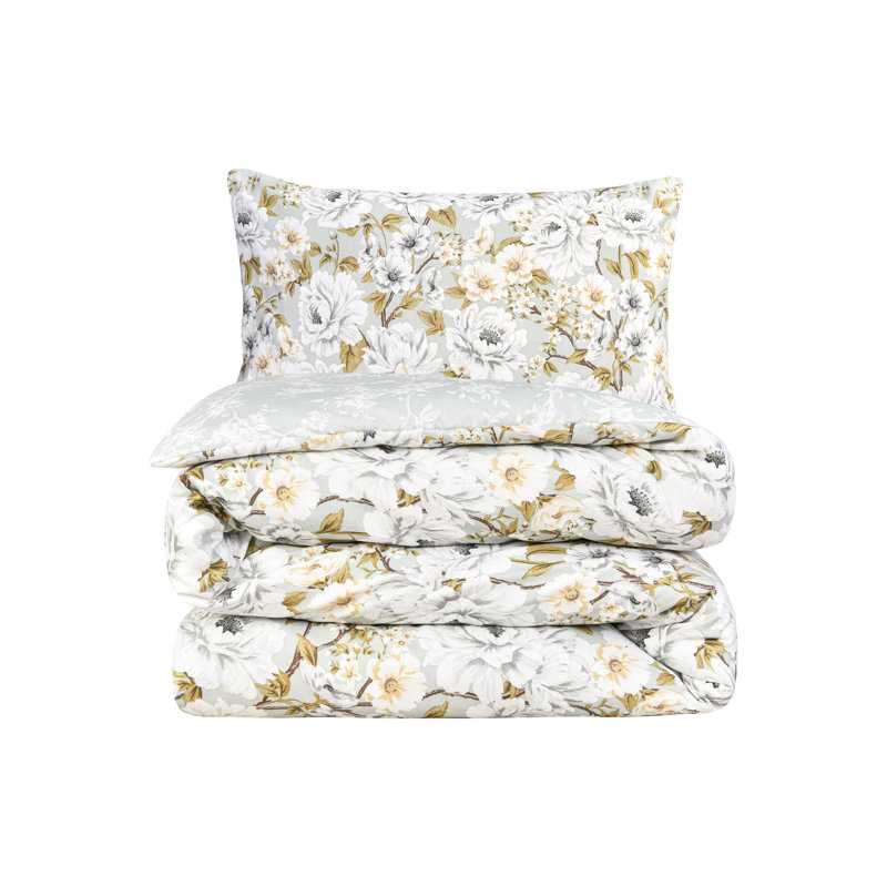 Polyester Bedding, Double Duvet Cover Set + 2 Pillowcases, Green Floral