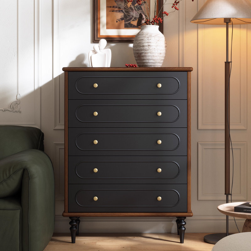 Black&Walnut Solid Wood Accent Cabinet