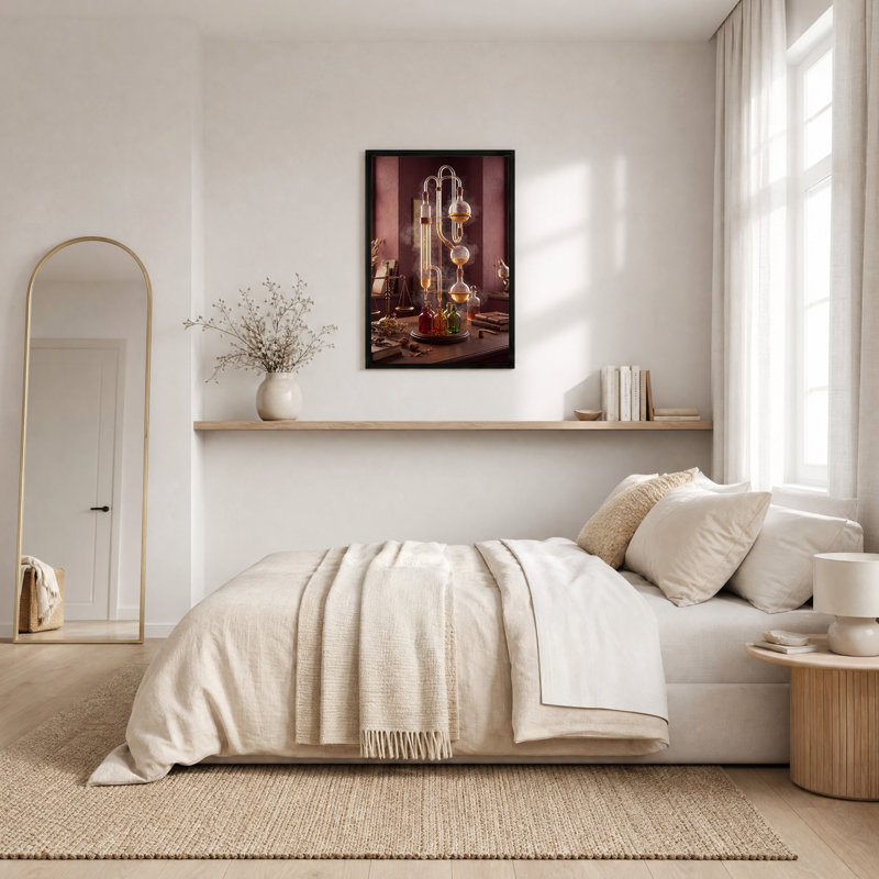 Art rétro sur toile, appareil de distillation de verre rétro avec toile ambre liquide, H 24 po x l 16 po