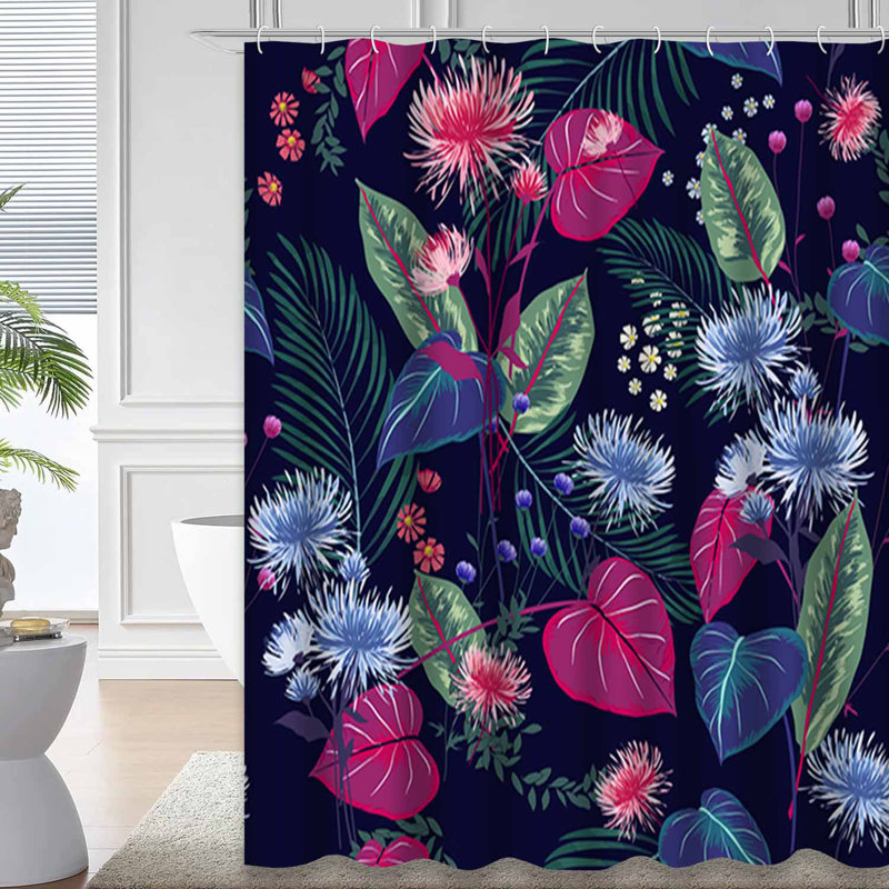 Rideau de douche imperméable à motif floral rose avec 12 crochets, L 72 po x l 78 po