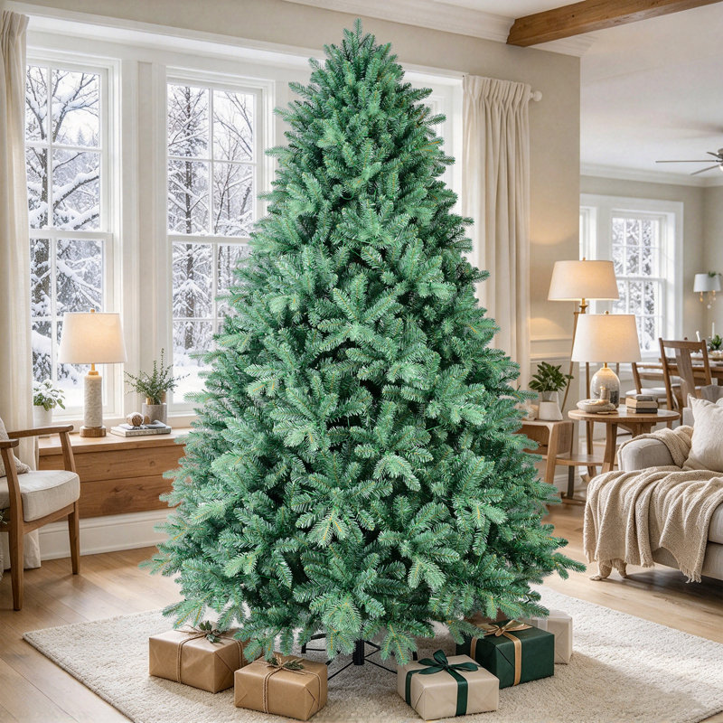Sapin de Noël artificiel de 2,74 m (9 pi) en PE/PVC mixte, avec structure articulée en 4 parties, non illuminée, pour une décoration de Noël grandiose.