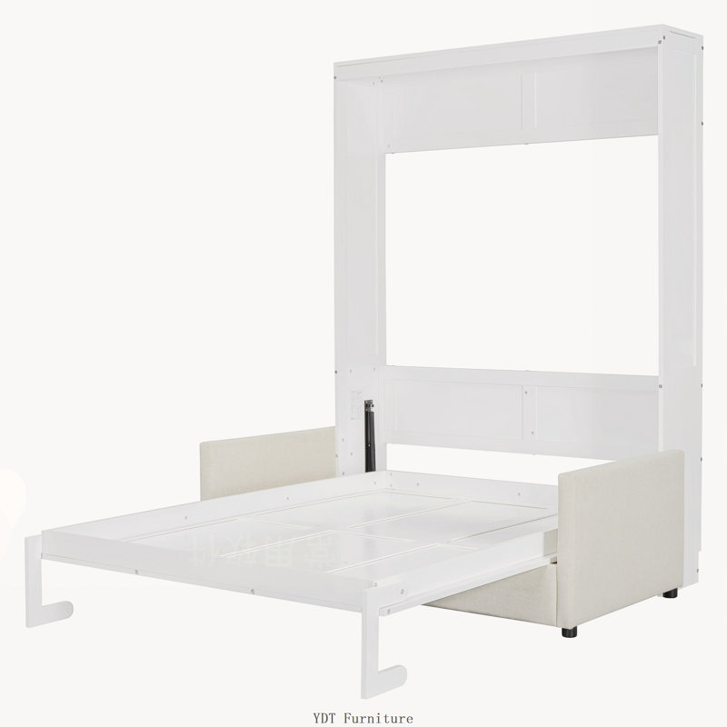 Lit escamotable double pleine grandeur avec coussin, blanc