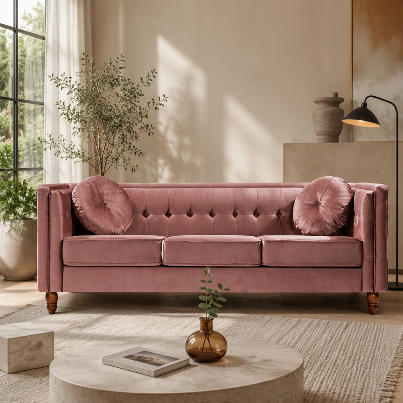 Canapé classique avec revêtement en velours froissé, Rose Velvet