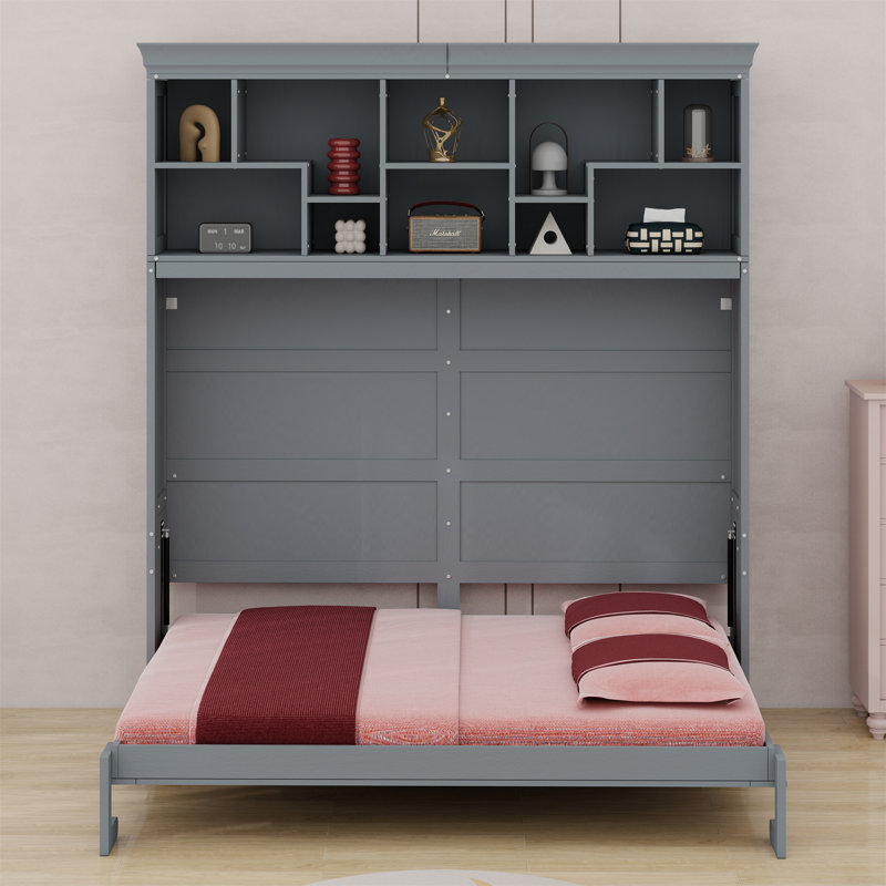 Lit escamotable mural Murphy avec tablettes et USB, Gris