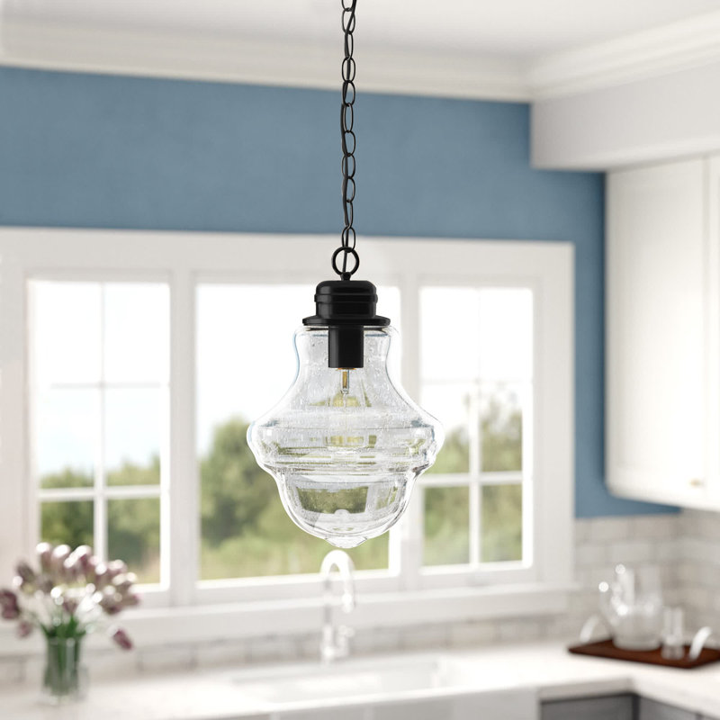 Luminaire suspendu simple à 1 lumière Annie, Noir, noir, noir, noir, Verre bullé