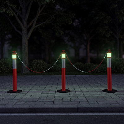 Reflective & Glow-in-the-Dark Traffic Delineator Posts with 8.6 LBS Heavy Rubber Base & Connecting Chains - 48" High-Visibility Safety Cones