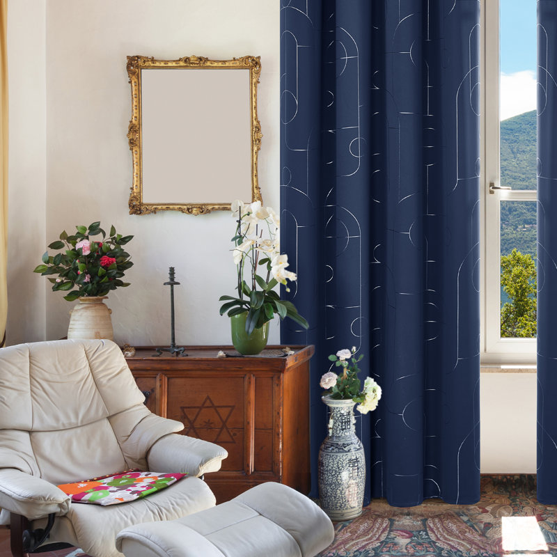 Ashleeann Room Darkening Curtain Pair, 52" W x 63" L, Navy Blue