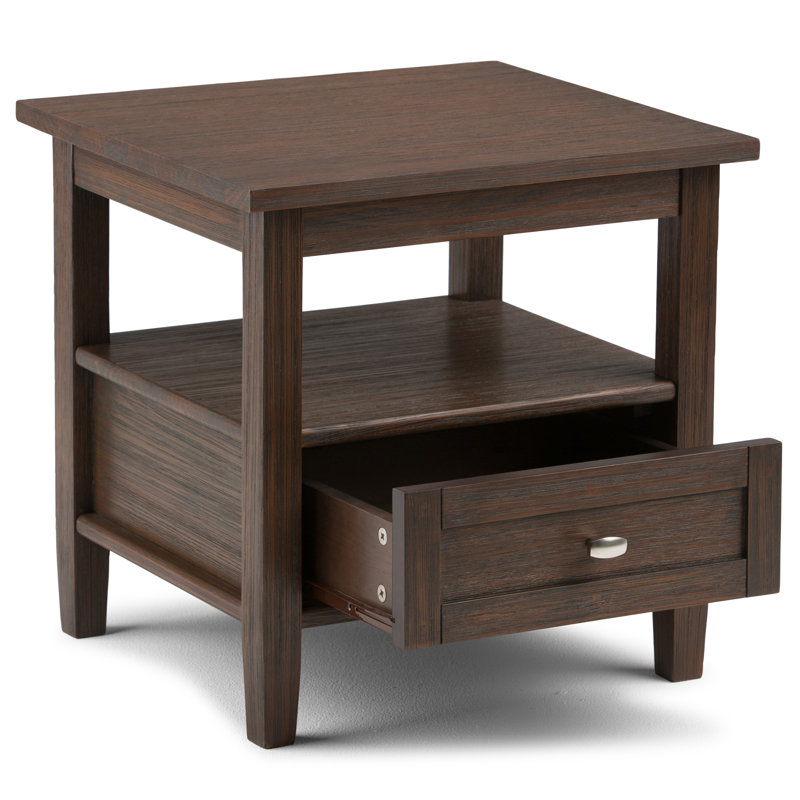 Farmhouse Brown Wood and Metal End Table with Storage