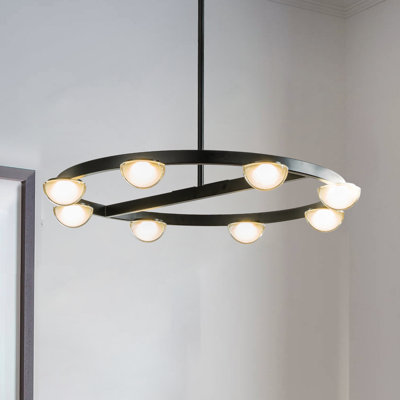 Rickey 8-light Modern Contemporary Round Wagron Wheel Integrated Led Chandelier With Frosted Acrylic Shade