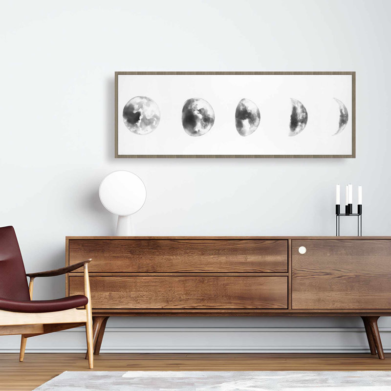 Toile éclipse noire et blanche | Décoration de chambre à coucher monochrome, H 17,25 po x l 49,25 po