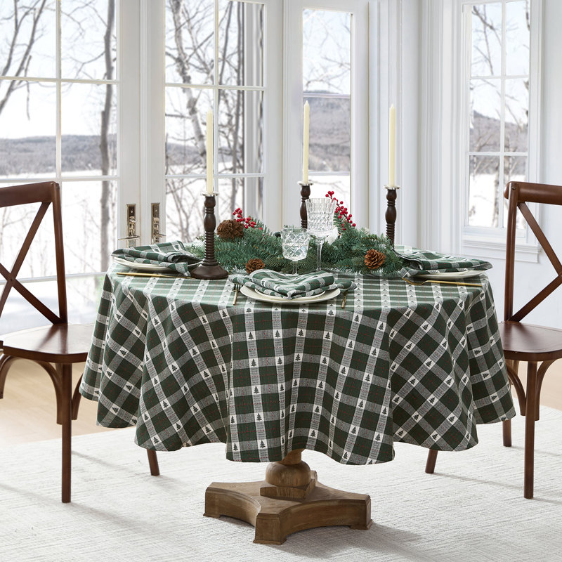 Keandra Christmas/Holiday Cotton Round/Oval Tablecloth, Green, 70" Round