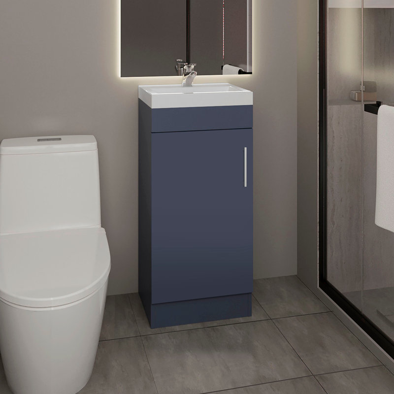 Meuble-lavabo sur pied avec lavabo en résine Madrid, armoire de rangement moderne pour l'organisation de la salle de bain