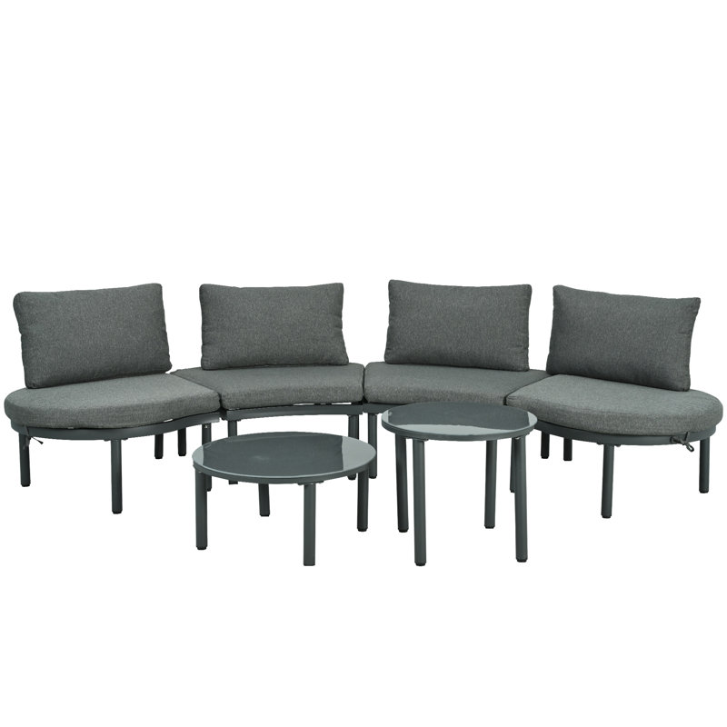 Ensemble de meubles de patio 6 pièces, Coussin gris / cadre gris