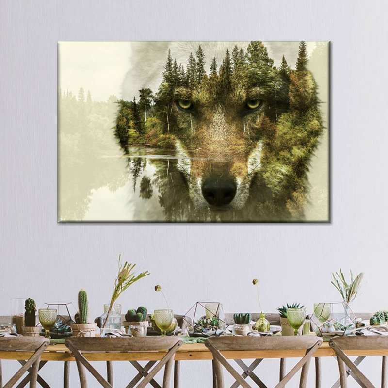 Wolf Head Silhouette Canvas Print, 8" H x 12" W x 1" D
