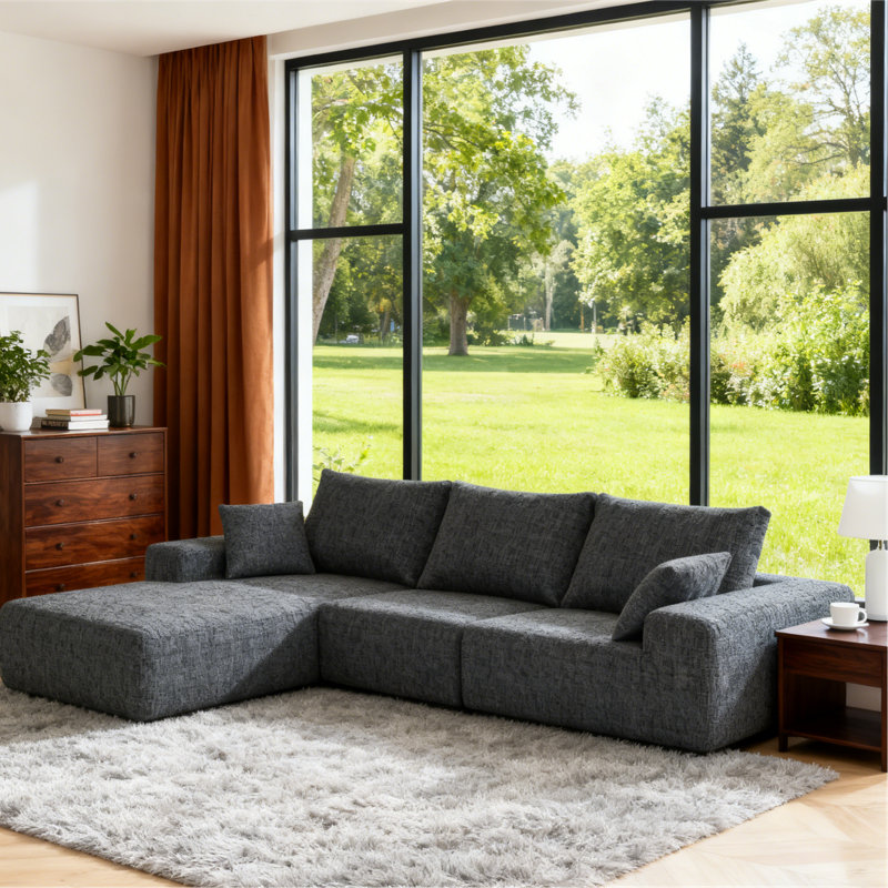 Canapé 2 pièces sans assemblage requis, canapé modulaire à assise profonde et rembourré en forme de L , Gris chenille