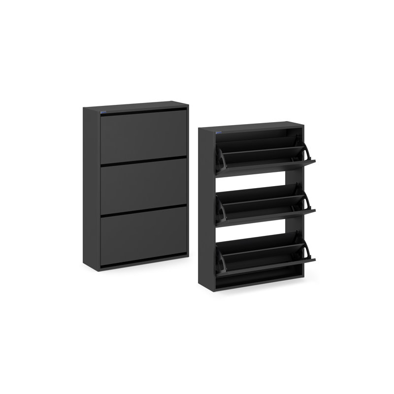 3-Tier Wooden Shoe Cabinet, Black