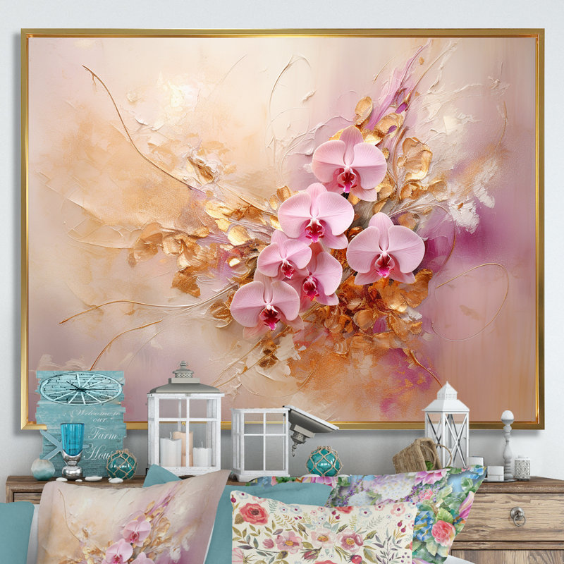 Erion - Orchidées, impressions d'art mural_106071, Toile avec cadre flottant or, H 30 po x l 40 po x P 1,5 po