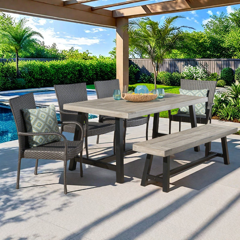 Ample 6 - Person Acacia Wicker Patio Dining Set with Rectangular Table