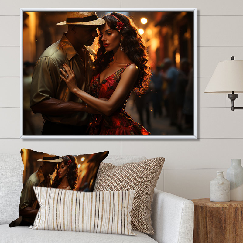 Salsa Dance in Havana - People, art mural sur toile, Cadre flottant brun, H 12 po x l 20 po