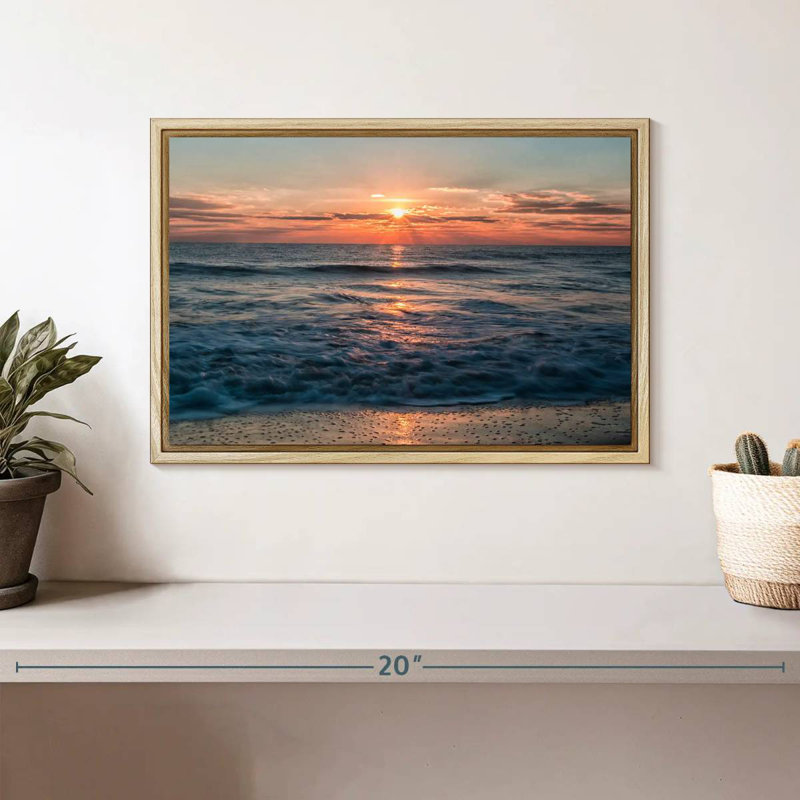 Lever de soleil sur l'océan, Cadre flottant en bois naturel, 13 po x 9 po