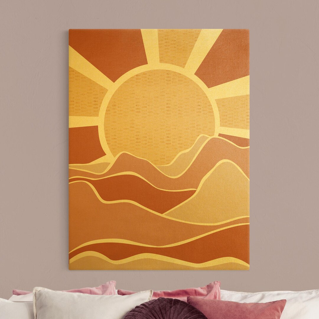 Leinwandbild Gold Berglandschaft mit goldenem Sonnenaufgang