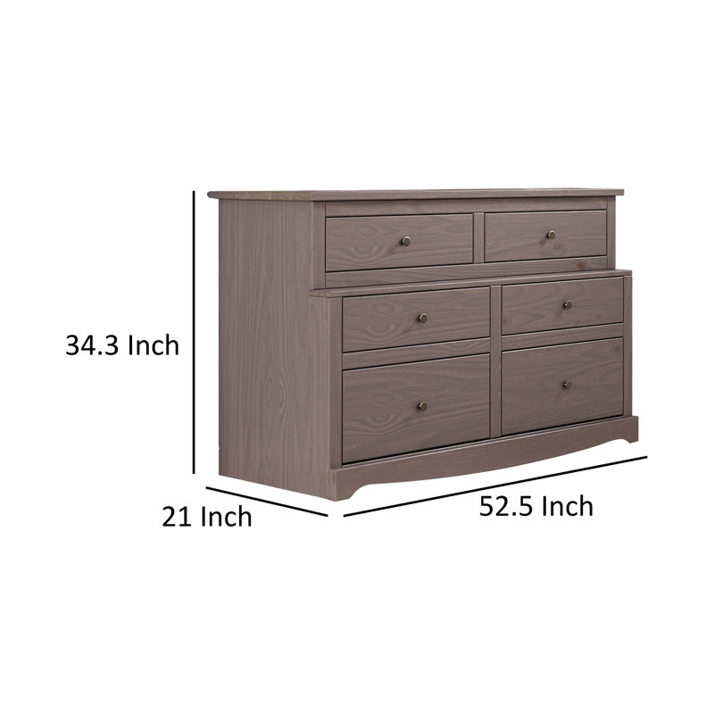 Commode large à 6 tiroirs Stav, style planche, en bois massif, Gris