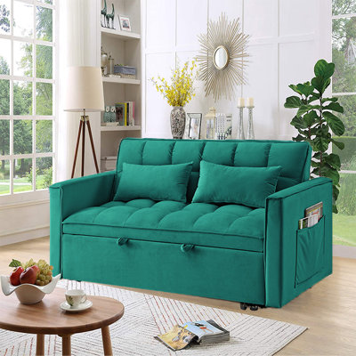 Jashlyn Velvet Convertible Loveseat,Sofa bed for Small Spaces Apartments