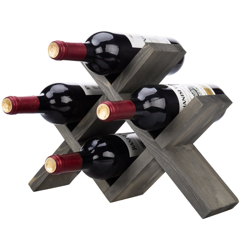Solid Wood Tabletop Wine Bottle Rack  , Acacia, Grey