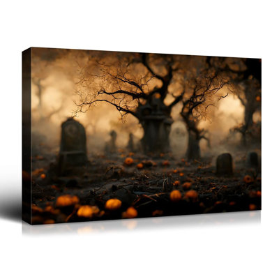 Toile d'Halloween murale d'Halloween, décoration murale de citation d'horreur nuit sombre 24 po x 16 po, décoration d'Halloween rétro pour galerie salon chambre à coucher