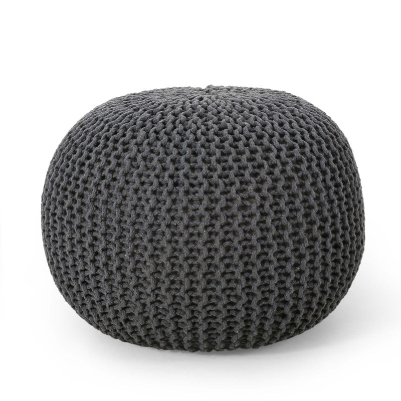 Bordeaux Knitted Cotton Round Pouf, Versatile Decorative Ottoman And Floor Cushion, Comfortable And Stylish Home Accessory