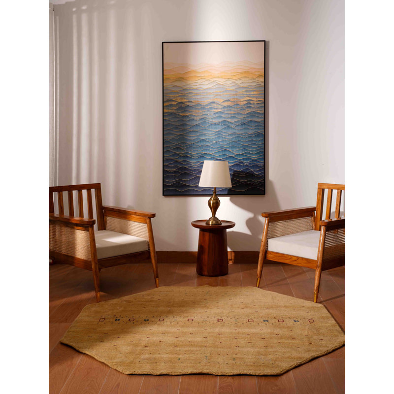 Manns Hand Knotted Loom Wool Eco-Friendly Area Rugs - Octagon, Gold Color, Contemporary Modern Design, High Pile Thick Handmade Anti Skid Area Rugs for Living Room, Bed Room