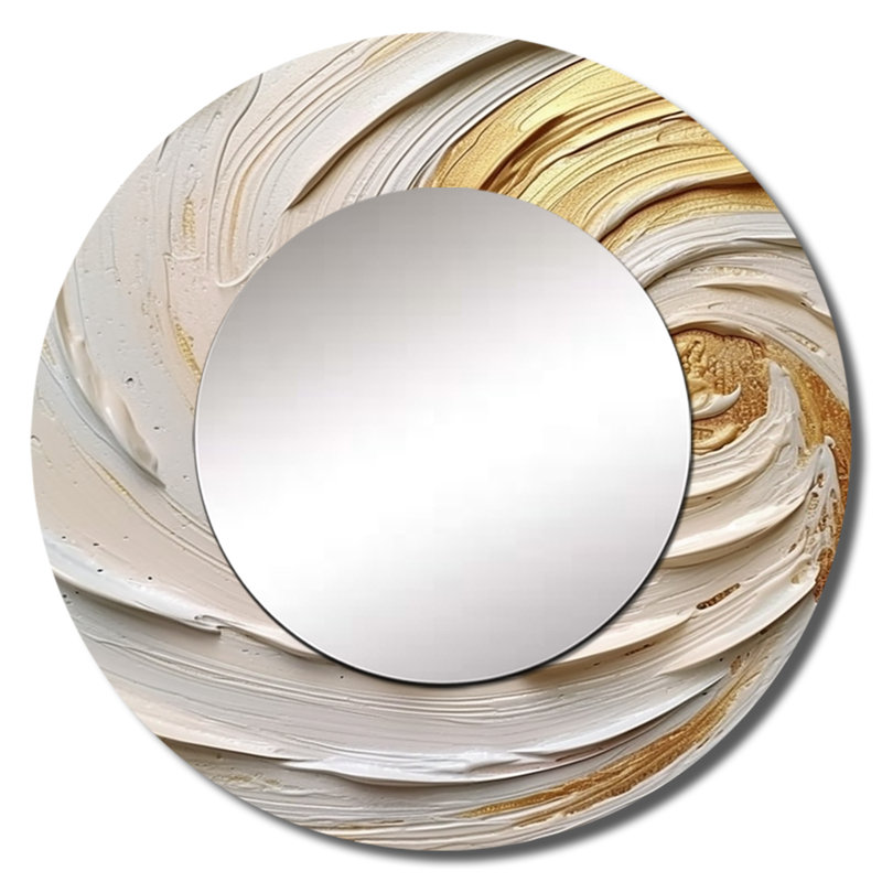 Ryuko or éternel tourbillon IV - miroir unique spirales abstraites, grand miroir mural rond moderne, art imprimé en métal