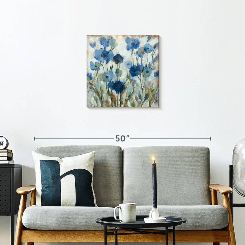 Floral abstrait en bleu III, H 20 po x l 20 po