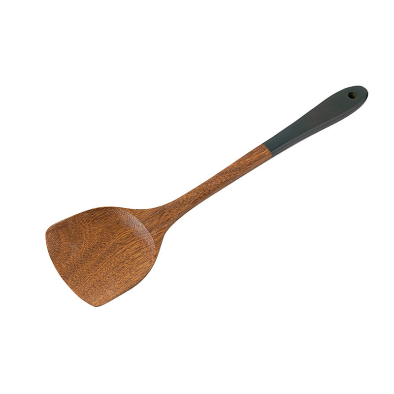 Ensemble 6 pièces d'ustensiles de cuisine antiadhésifs en silicone à long manche - Spatule, cuillère et Turner en vert olive
