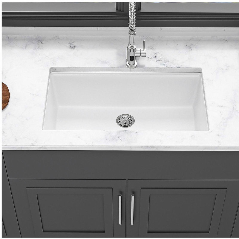 Quartz Kitchen Sink - 33x19" White granite composite Workstation undermount kitchen sink, 33x19"