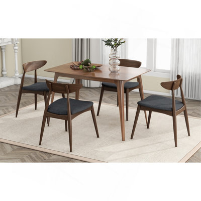 Ensemble de table de salle à manger 5 pièces, 1 table et 4 chaises, structure en bois d'hévéa, dossier ergonomique, chaises rembourrées